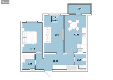 Квартира 60 м², 2-комнатная - изображение 1