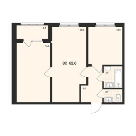 Квартира 62,6 м², 3-комнатная - изображение 1