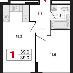 Квартира 39 м², 1-комнатная - изображение 2