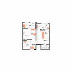 Квартира 39,1 м², 1-комнатная - изображение 5