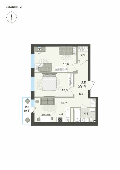 59,6 м², 3-комнатная квартира 4 900 000 ₽ - изображение 86