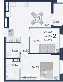 Квартира 55,3 м², 2-комнатная - изображение 1