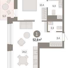 Квартира 52,8 м², 1-комнатная - изображение 3