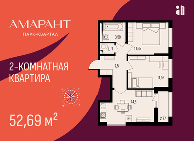 Квартира 52,7 м², 2-комнатная - изображение 1