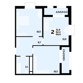 Квартира 66,6 м², 2-комнатная - изображение 1