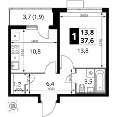 Квартира 37,6 м², 1-комнатная - изображение 2