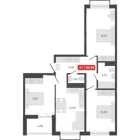 Квартира 80,7 м², 3-комнатная - изображение 1