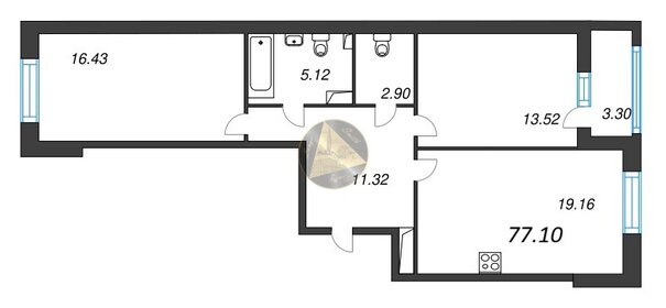 Квартира 77,1 м², 2-комнатная - изображение 1