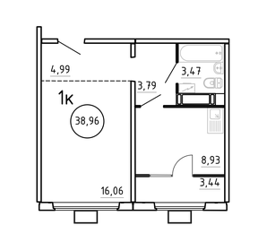 Квартира 39 м², 1-комнатная - изображение 1