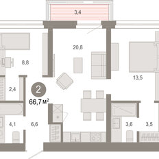 Квартира 66,7 м², 2-комнатная - изображение 3