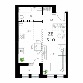 Квартира 51 м², 1-комнатная - изображение 1