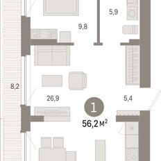 Квартира 56,2 м², 1-комнатная - изображение 3