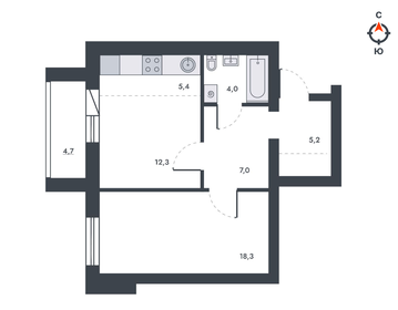 Квартира 57,1 м², 2-комнатная - изображение 2