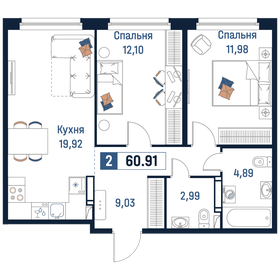 Квартира 60,9 м², 2-комнатная - изображение 1
