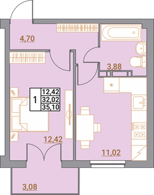Квартира 35,1 м², 1-комнатная - изображение 1