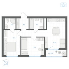 Квартира 54,3 м², 2-комнатная - изображение 2