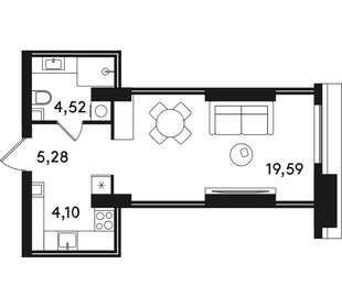 Квартира 33,5 м², студия - изображение 1