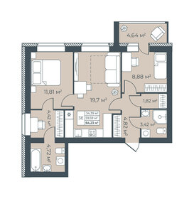 Квартира 64,2 м², 3-комнатная - изображение 1