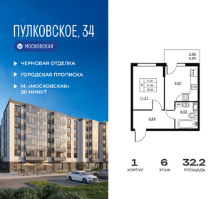 Квартира 32,2 м², 1-комнатная - изображение 1