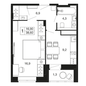Квартира 38,6 м², 1-комнатная - изображение 1