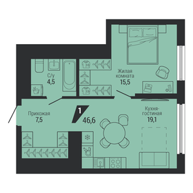 Квартира 46,6 м², 1-комнатная - изображение 2