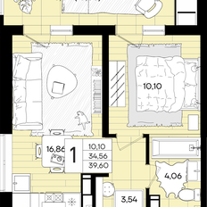 Квартира 39,6 м², 1-комнатная - изображение 2