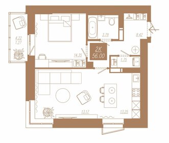 Квартира 55,9 м², 2-комнатная - изображение 1