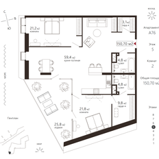 Квартира 150,7 м², 2-комнатные - изображение 2