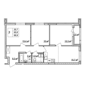Квартира 66,9 м², 3-комнатная - изображение 1