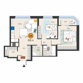 Квартира 68,4 м², 2-комнатная - изображение 1