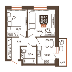 Квартира 55,8 м², 2-комнатная - изображение 1