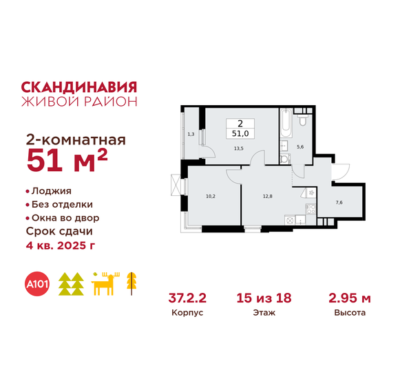 51 м², 2-комнатная квартира 14 553 564 ₽ - изображение 86