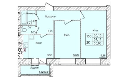Квартира 55,9 м², 2-комнатная - изображение 1