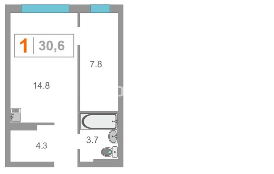 30,6 м², 1-комнатная квартира 4 600 000 ₽ - изображение 1