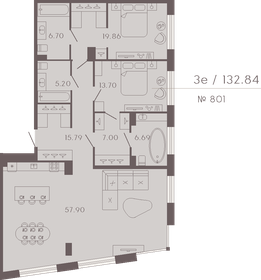 Квартира 132,8 м², 2-комнатные - изображение 1