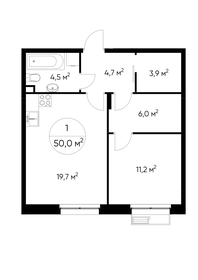 Квартира 50 м², 1-комнатная - изображение 1