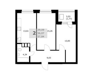 Квартира 57,8 м², 2-комнатная - изображение 1