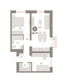 58,7 м², 2-комнатная квартира 19 680 000 ₽ - изображение 17