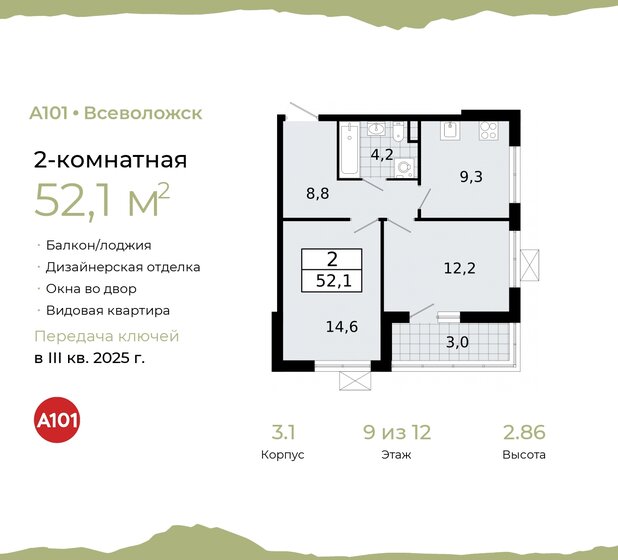 52,1 м², 2-комнатная квартира 8 064 184 ₽ - изображение 29