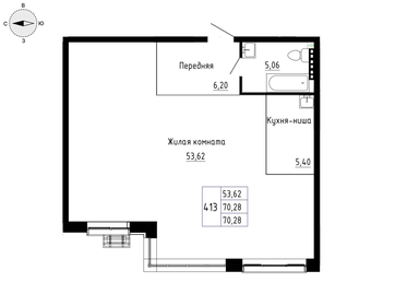 Квартира 70,3 м², 1-комнатная - изображение 5