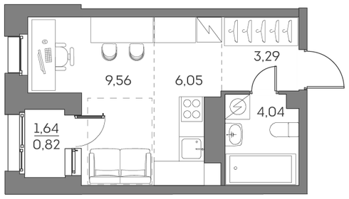 Квартира 23,8 м², студия - изображение 1