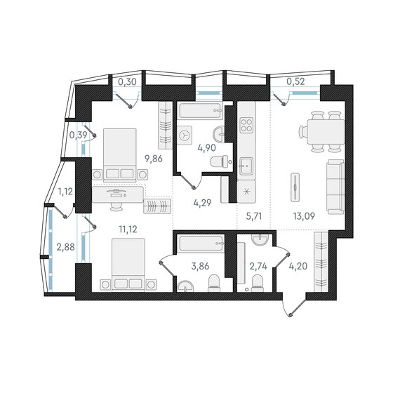 59,8 м², 3-комнатная квартира 13 250 000 ₽ - изображение 1