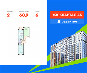 Квартира 68,9 м², 2-комнатная - изображение 1