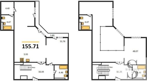 Квартира 155,7 м², 2-комнатная - изображение 1