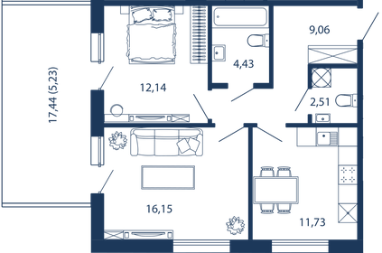 62,1 м², 2-комнатная квартира 11 300 000 ₽ - изображение 113