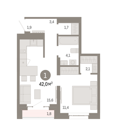 42 м², 1-комнатная квартира 15 190 000 ₽ - изображение 14