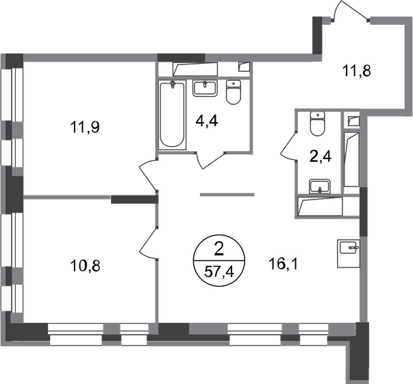 57,4 м², 2-комнатная квартира 12 103 250 ₽ - изображение 25