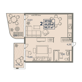 56,2 м², 2-комнатные апартаменты 9 829 750 ₽ - изображение 29