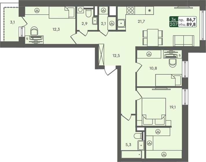 89,8 м², 3-комнатная квартира 7 900 000 ₽ - изображение 1