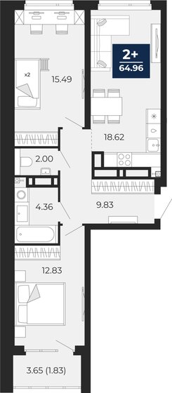 65 м², 2-комнатная квартира 7 690 000 ₽ - изображение 19